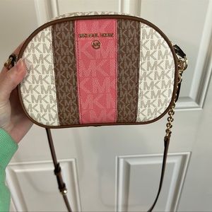 Michael Kors small pink and white crossbody purse